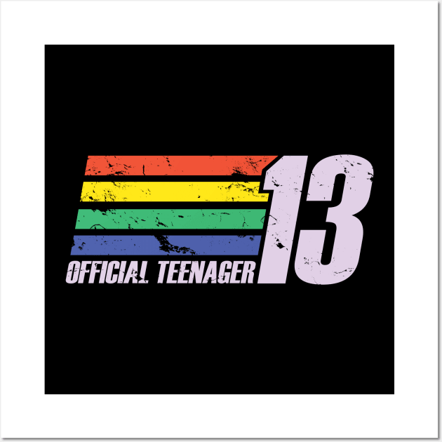 Vintage Rainbow 13th Birthday Gift - Official Teenager, 13 Years Old, For Boys & Girls Wall Art by Art Like Wow Designs